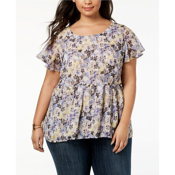 Lucky Brand Floral Print Chiffon Ruffle Short Sleeve Top Plus Size 3X - Picture 1 of 10